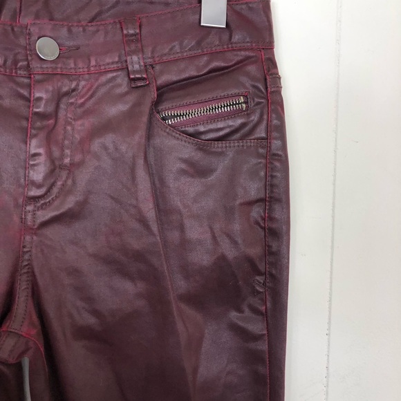 Armani Exchange Faux Leather Burgundy Pants Sz 4 - Picture 4 of 11